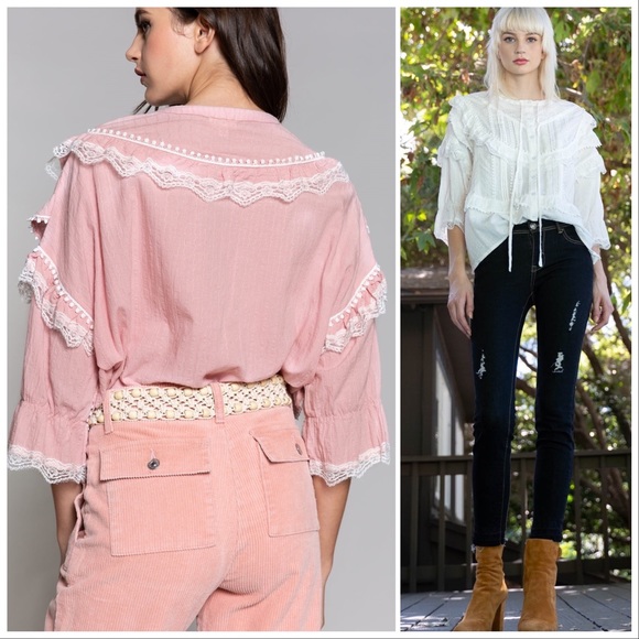 POL Malta Ruffles Pink Boxy Woven Lace Top - Picture 3 of 11